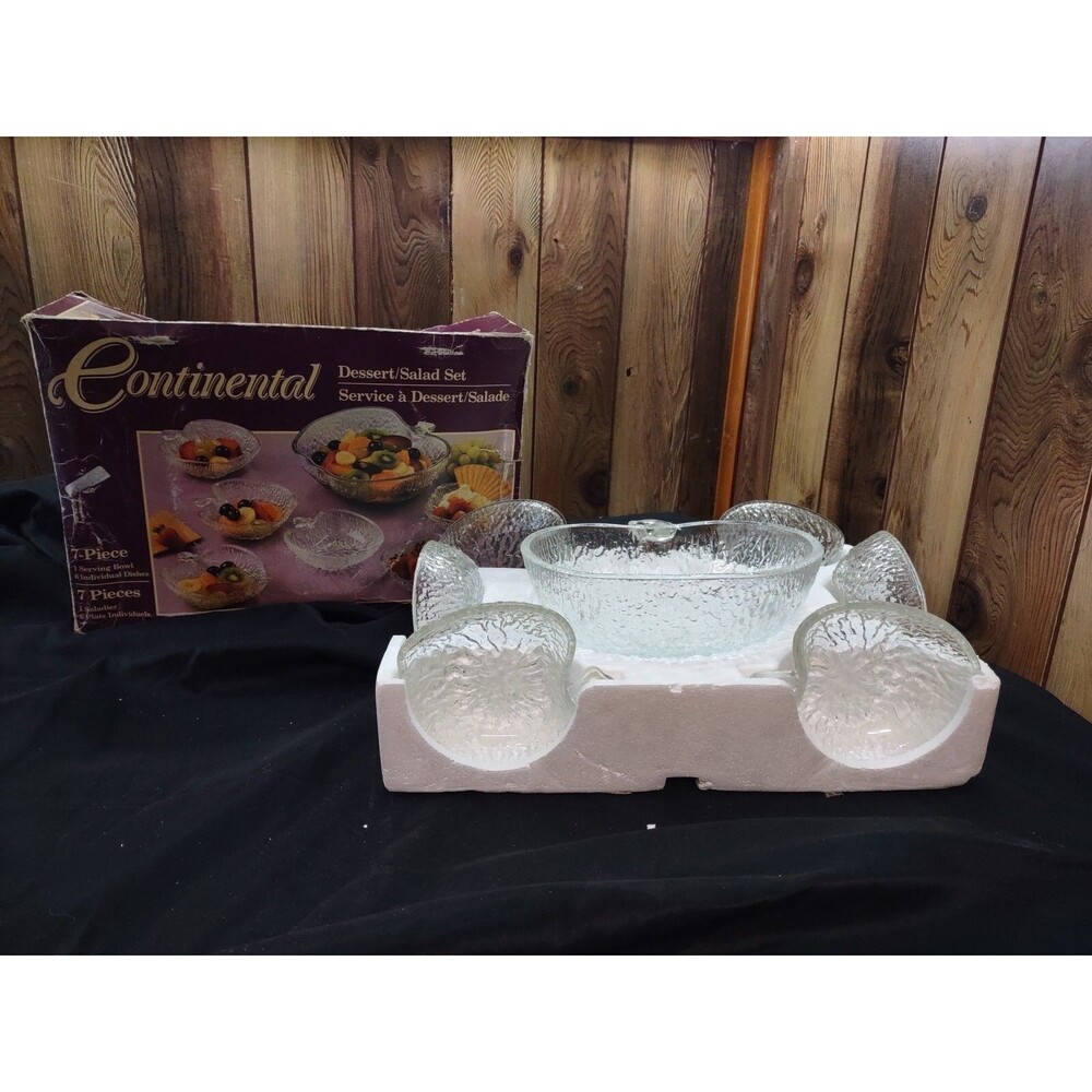 Continental Dessert Salad Set Apple Shaped Clear Glass Bowls Vintage